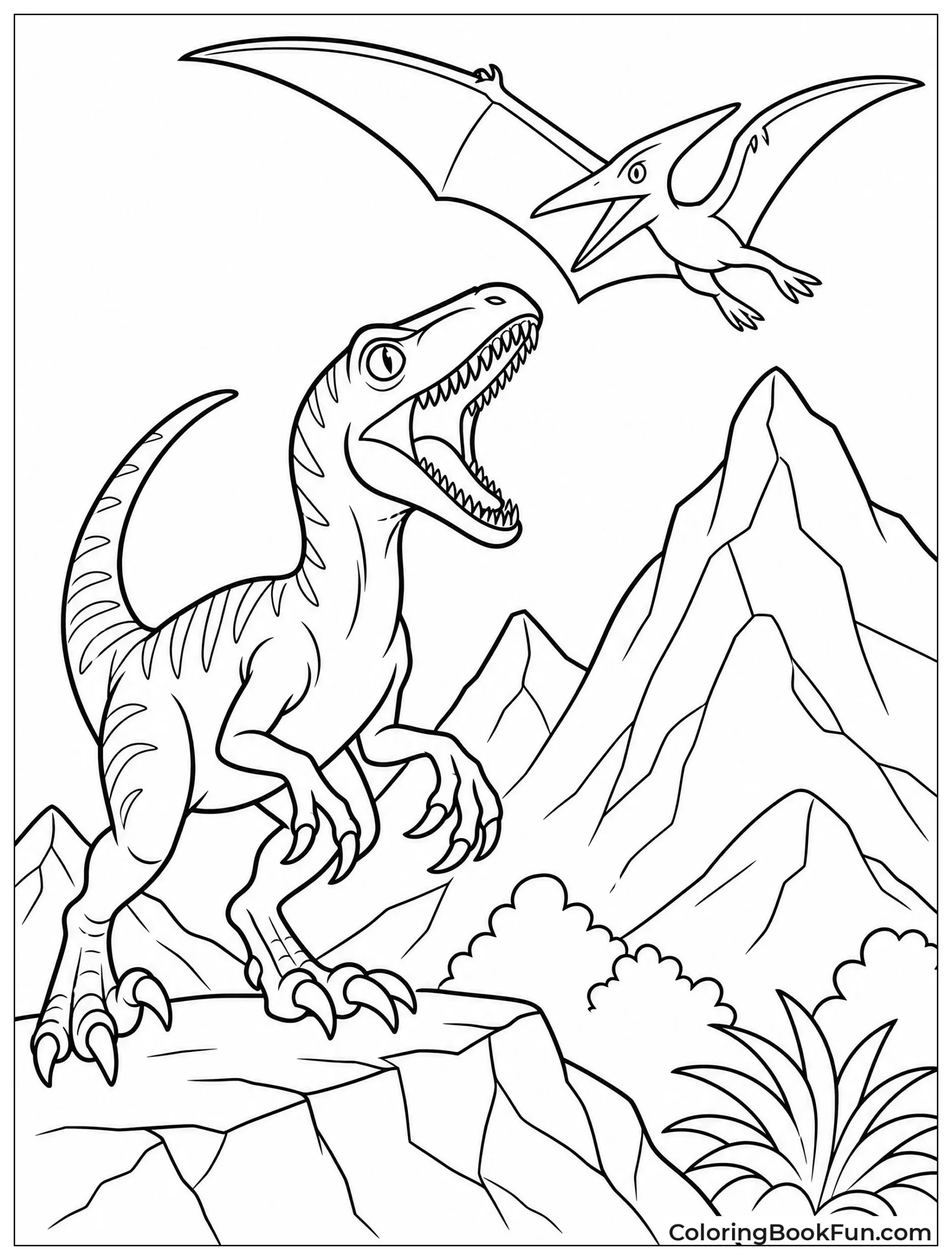 Velociraptor Roaring at Pterodactyl