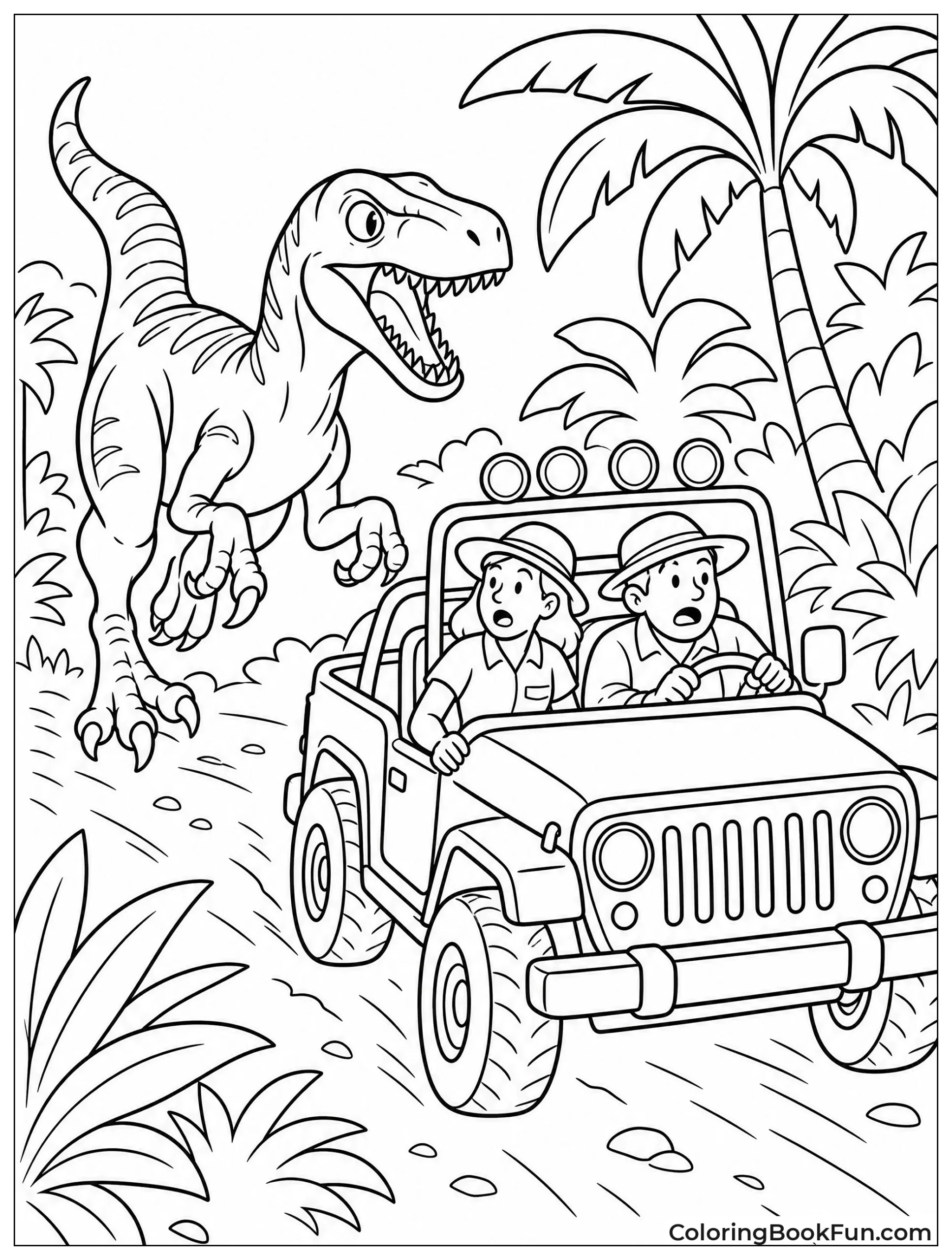 Velociraptor Chasing a Safari Jeep