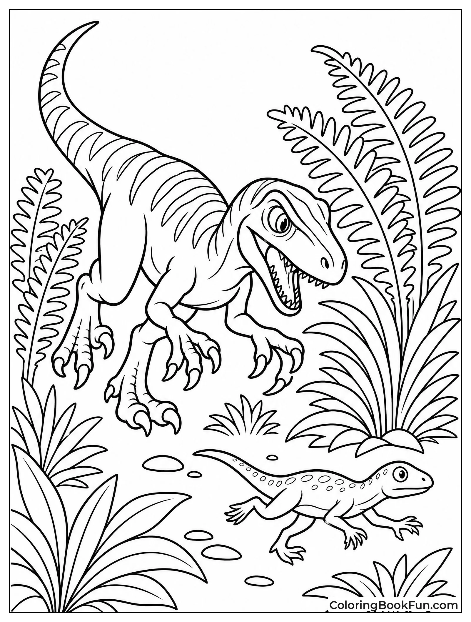 Velociraptor Chasing a Small Lizard