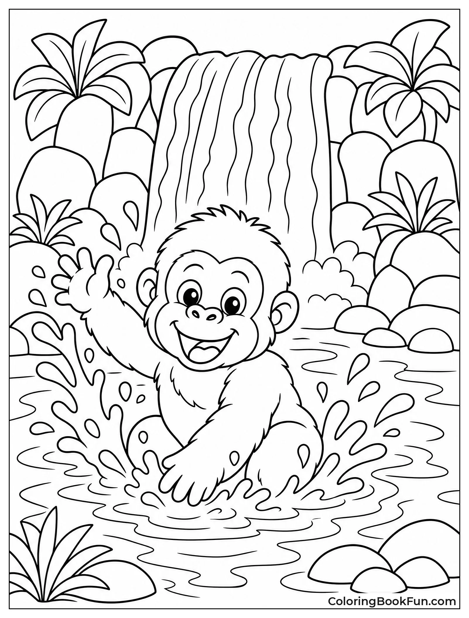 Baby Gorilla Splashing in Water