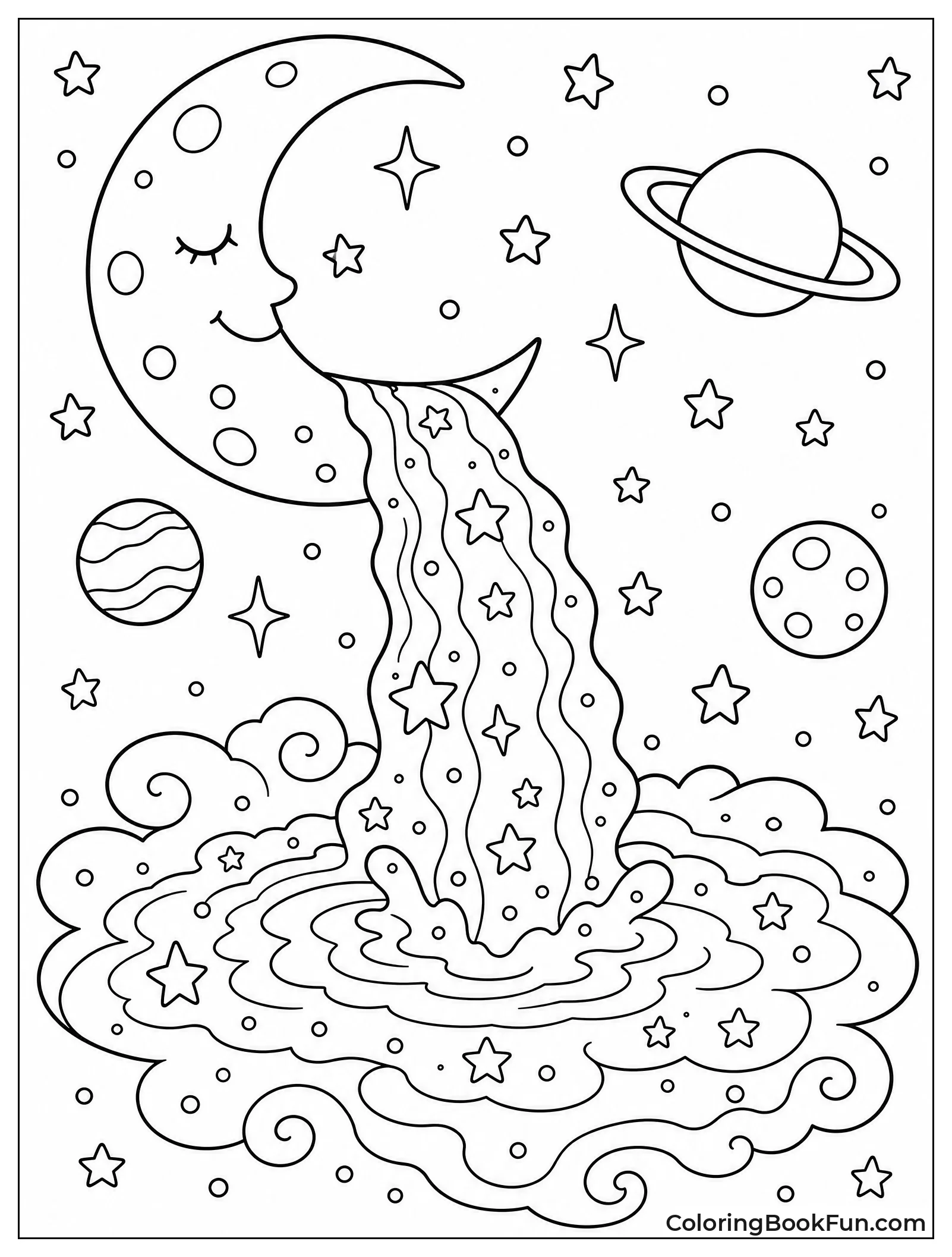 Starlight Flowing from Crescent Moon