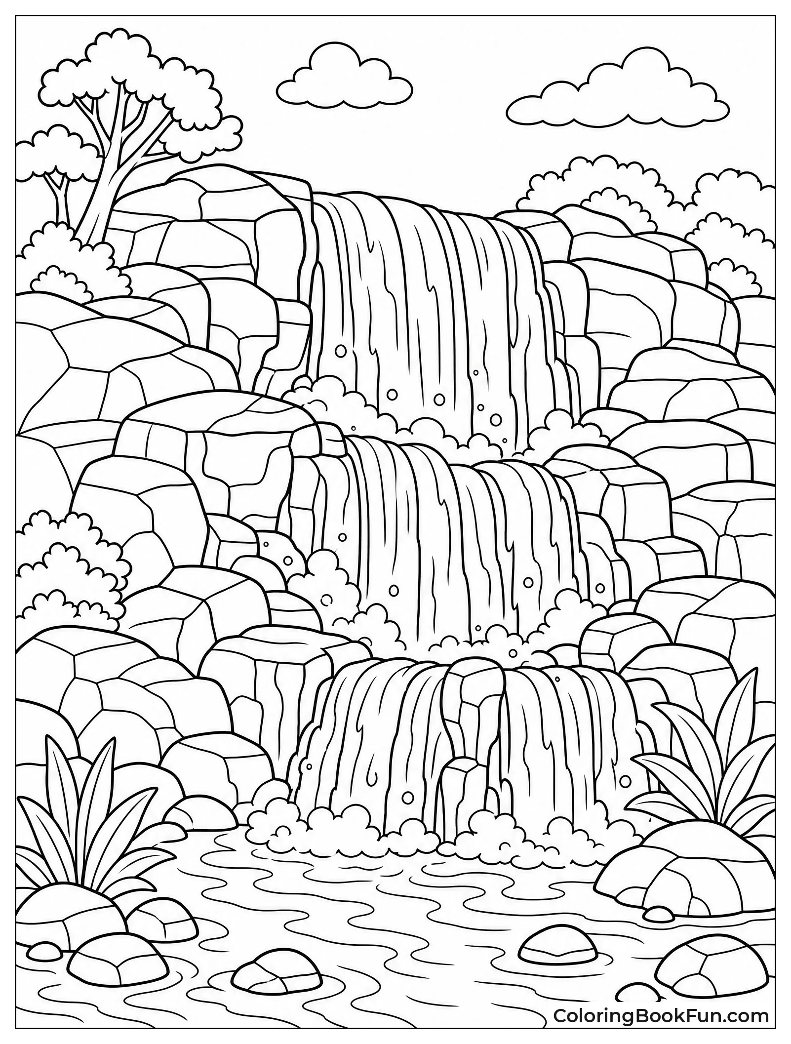 Water Tumbling Over Layered Rocks