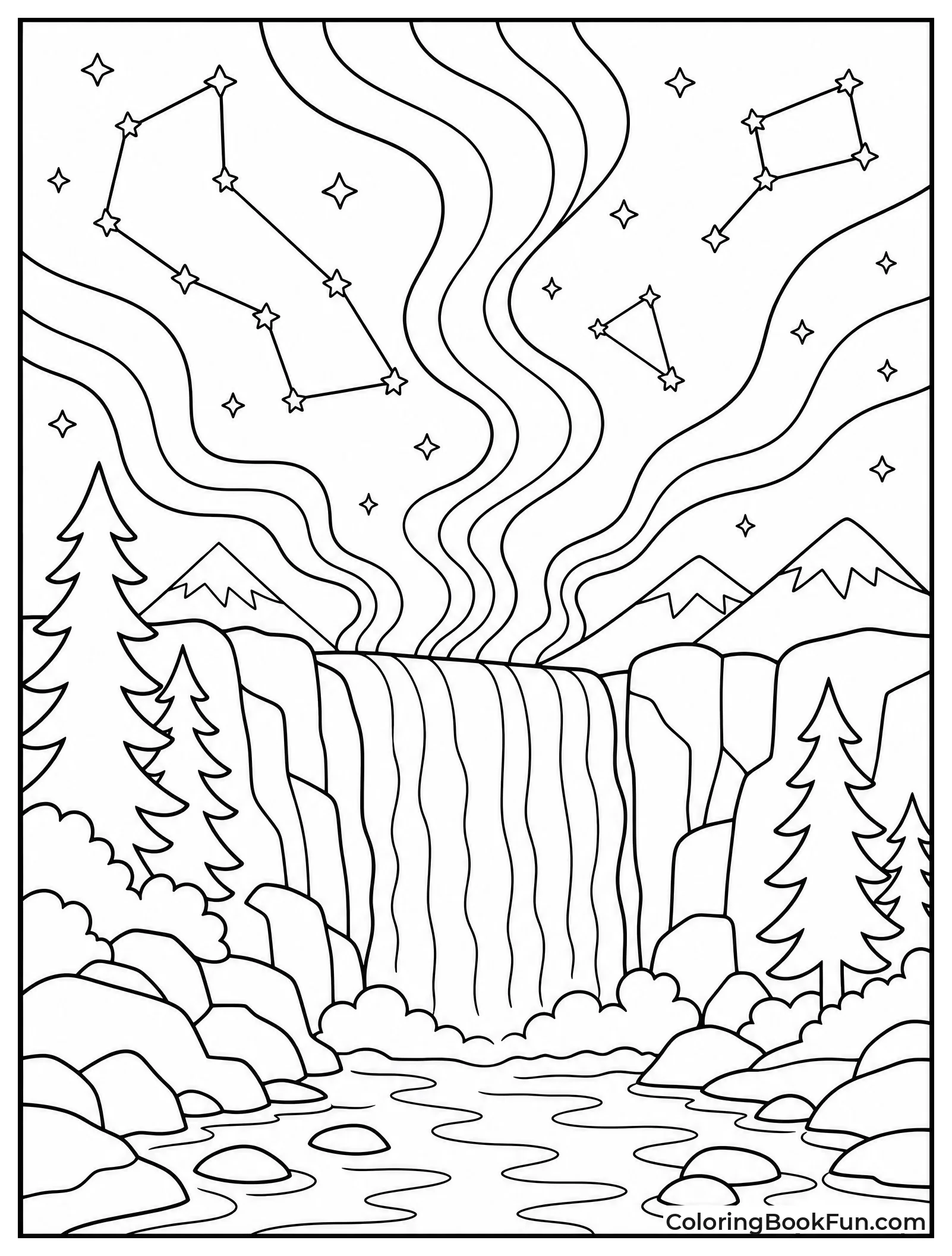 Waterfall Under Northern Lights