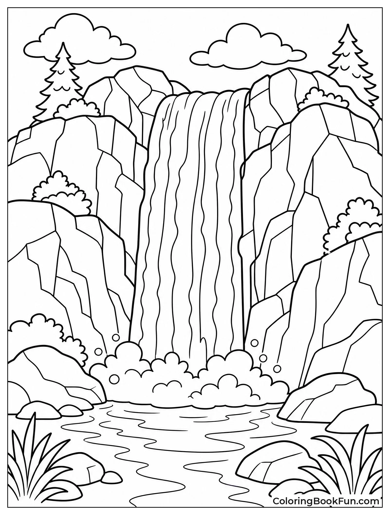 Tall Waterfall on Mountain Slope