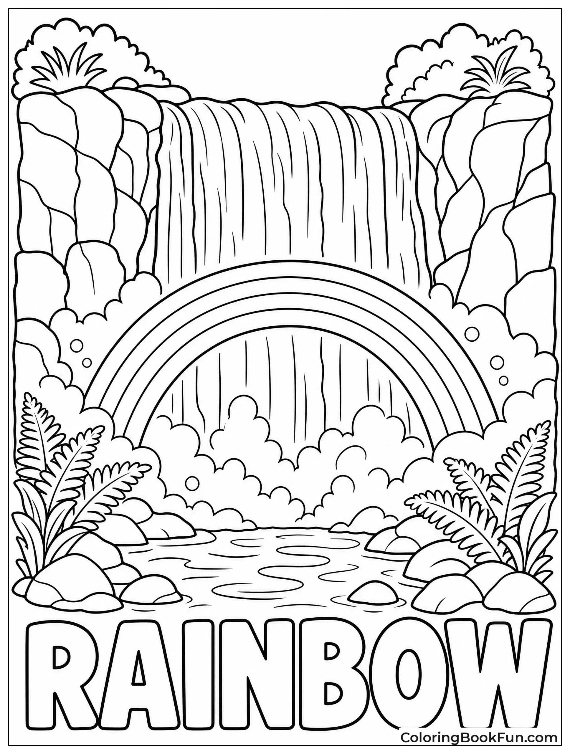 Waterfall Creating Rainbow in Mist