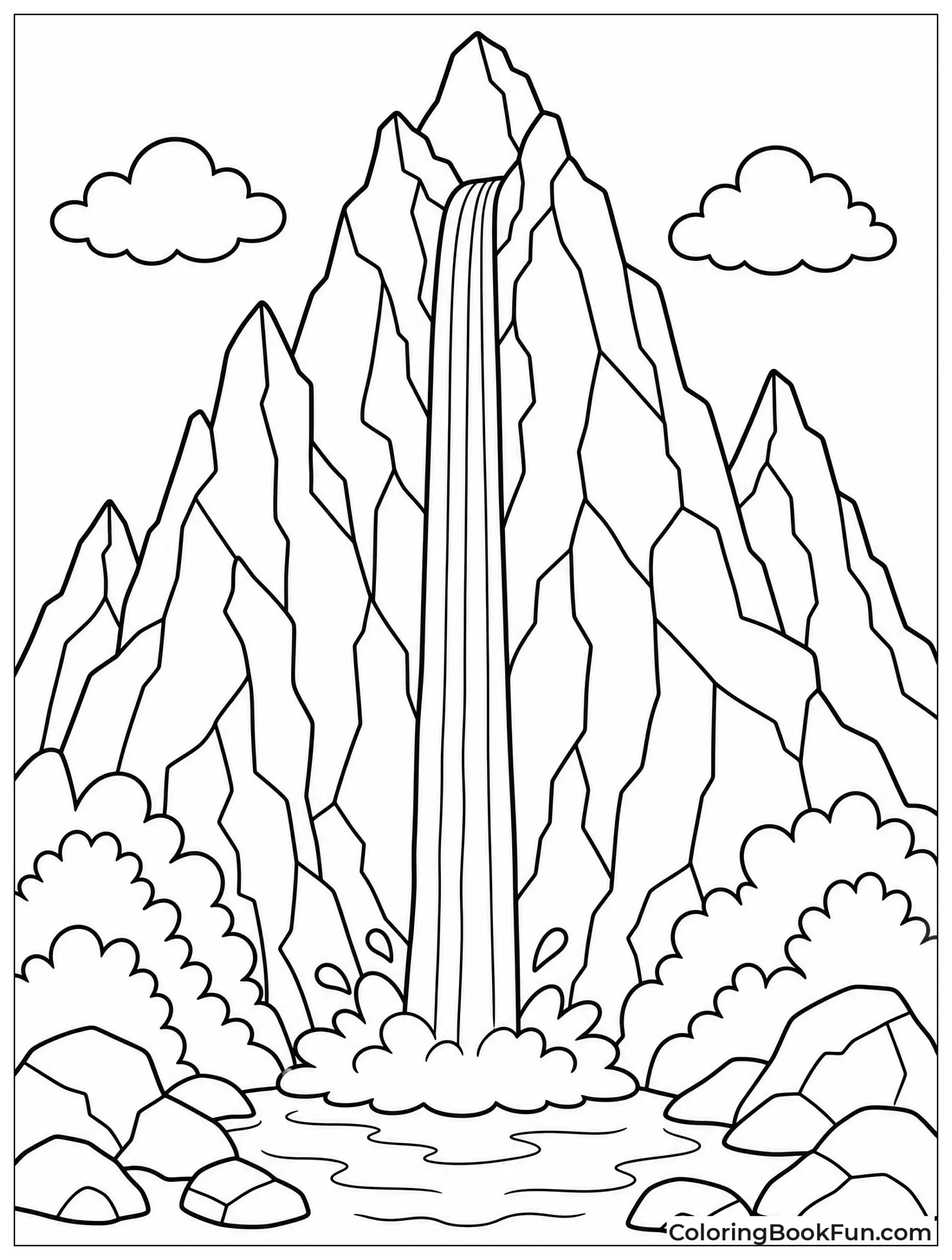 Thin Waterfall Dropping from Mountain Peak