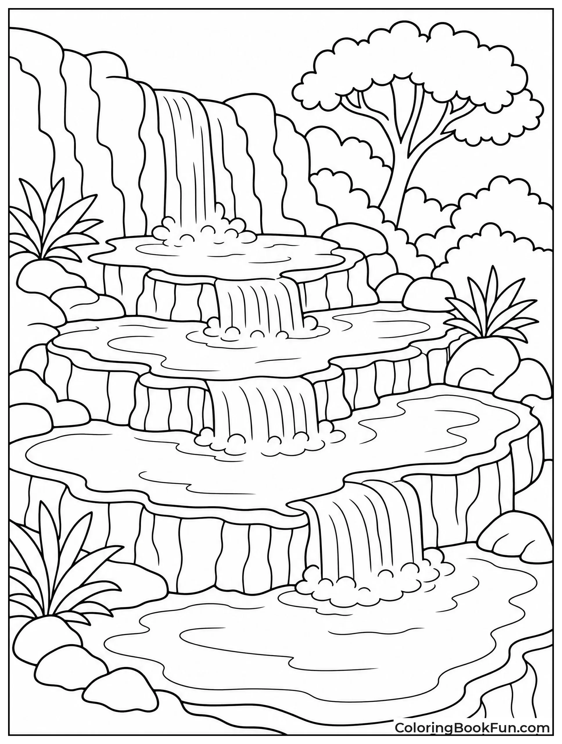 Waterfalls over Limestone Terraces