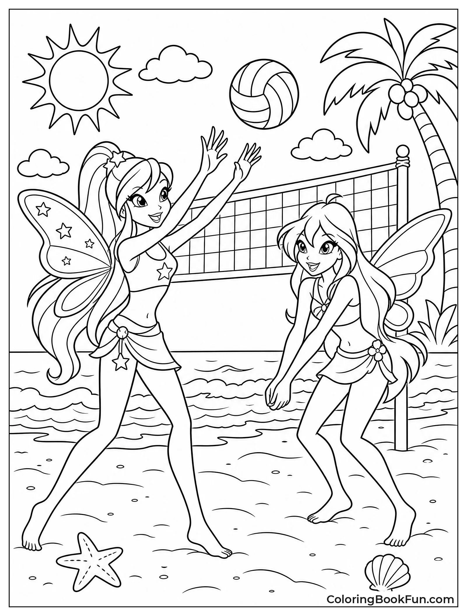 Stella and Bloom Play Beach Volleyball
