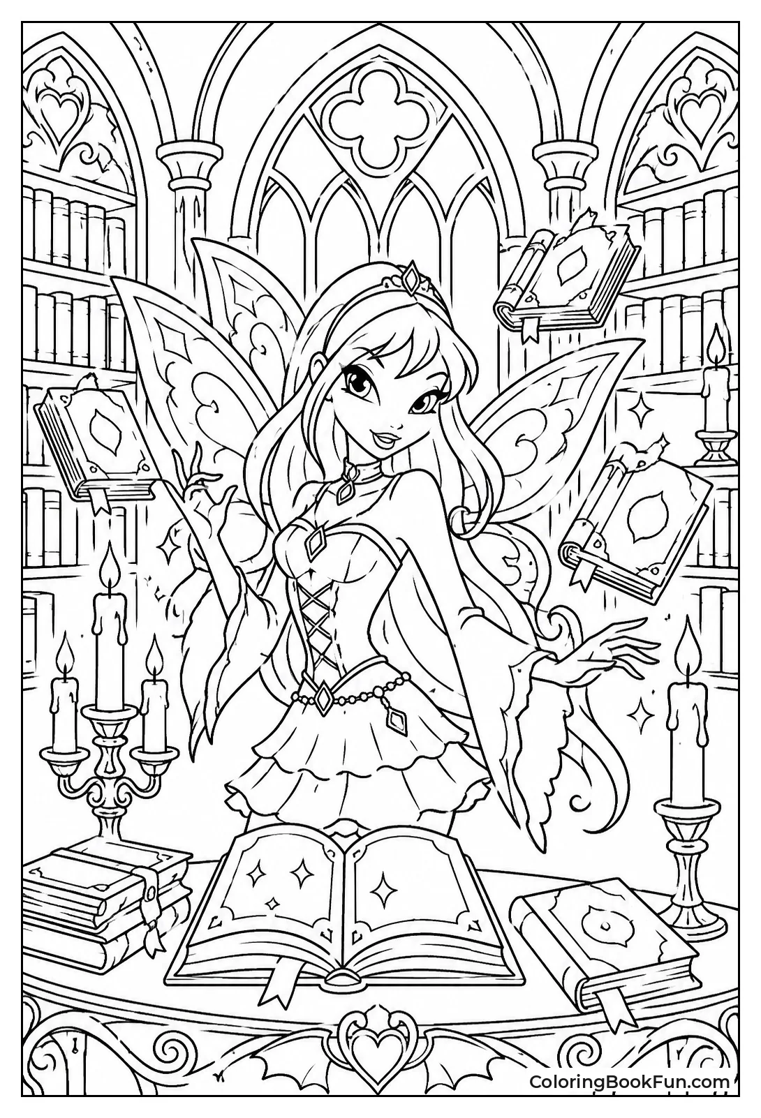 Gothic Library with Floating Books