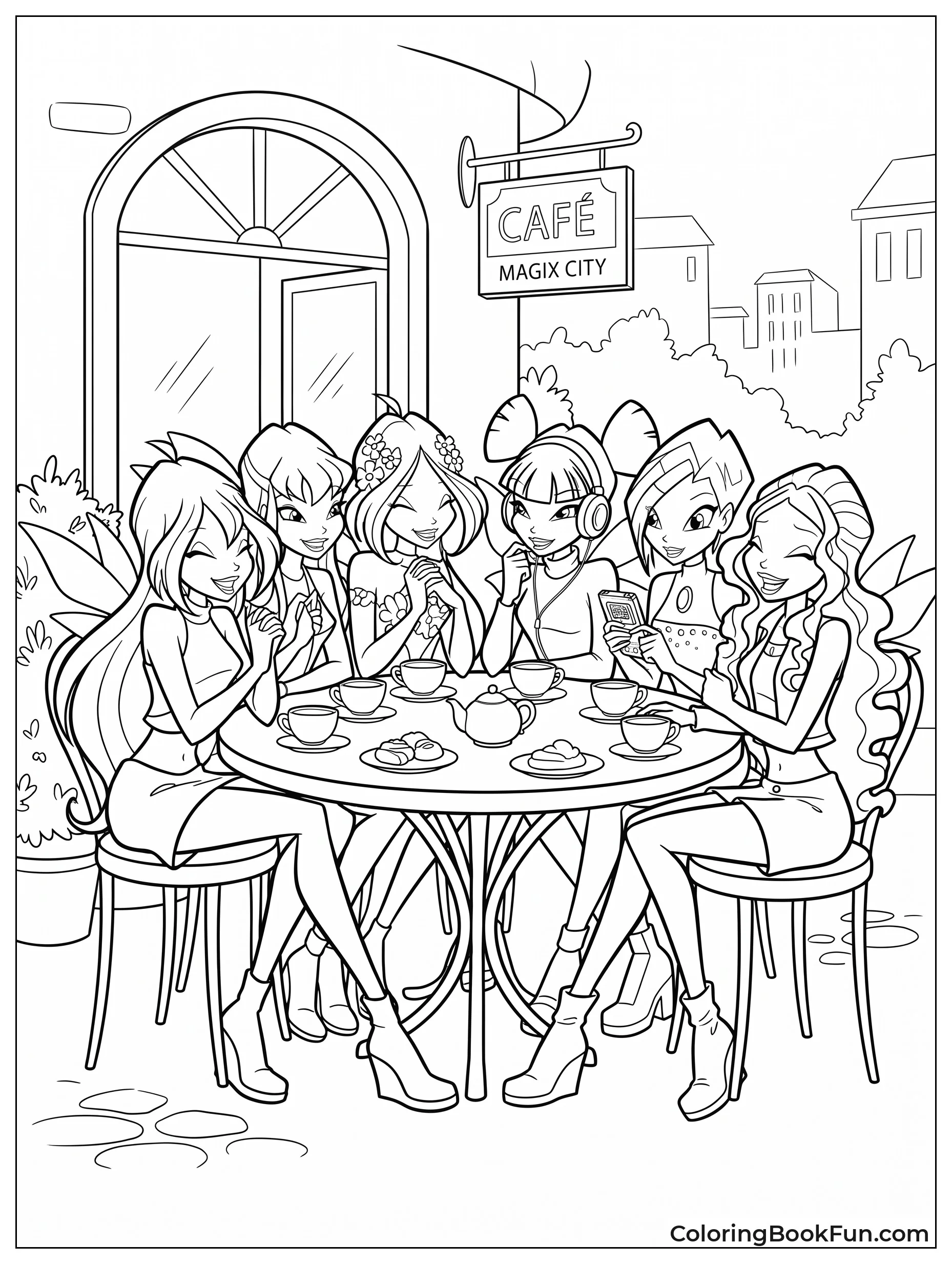 Winx Laugh at a Cafe Table