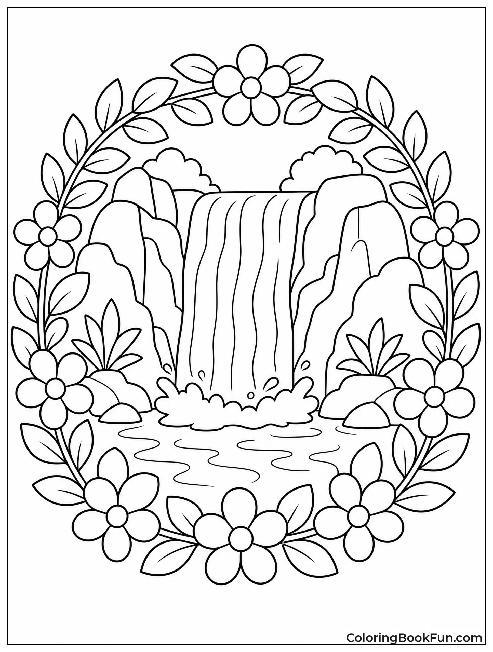 Wreath Border Around Waterfall