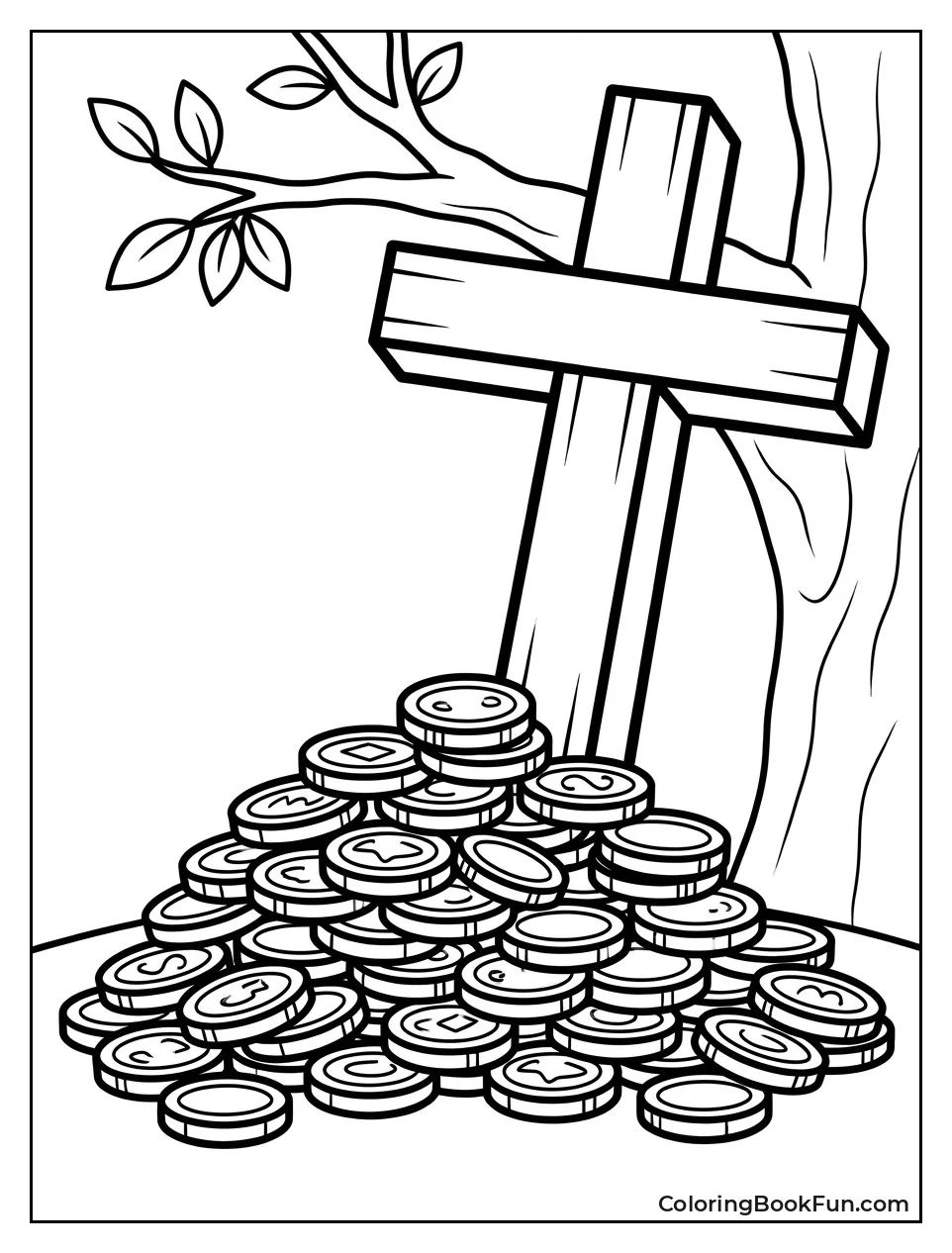 Coins Sit Under the Cross