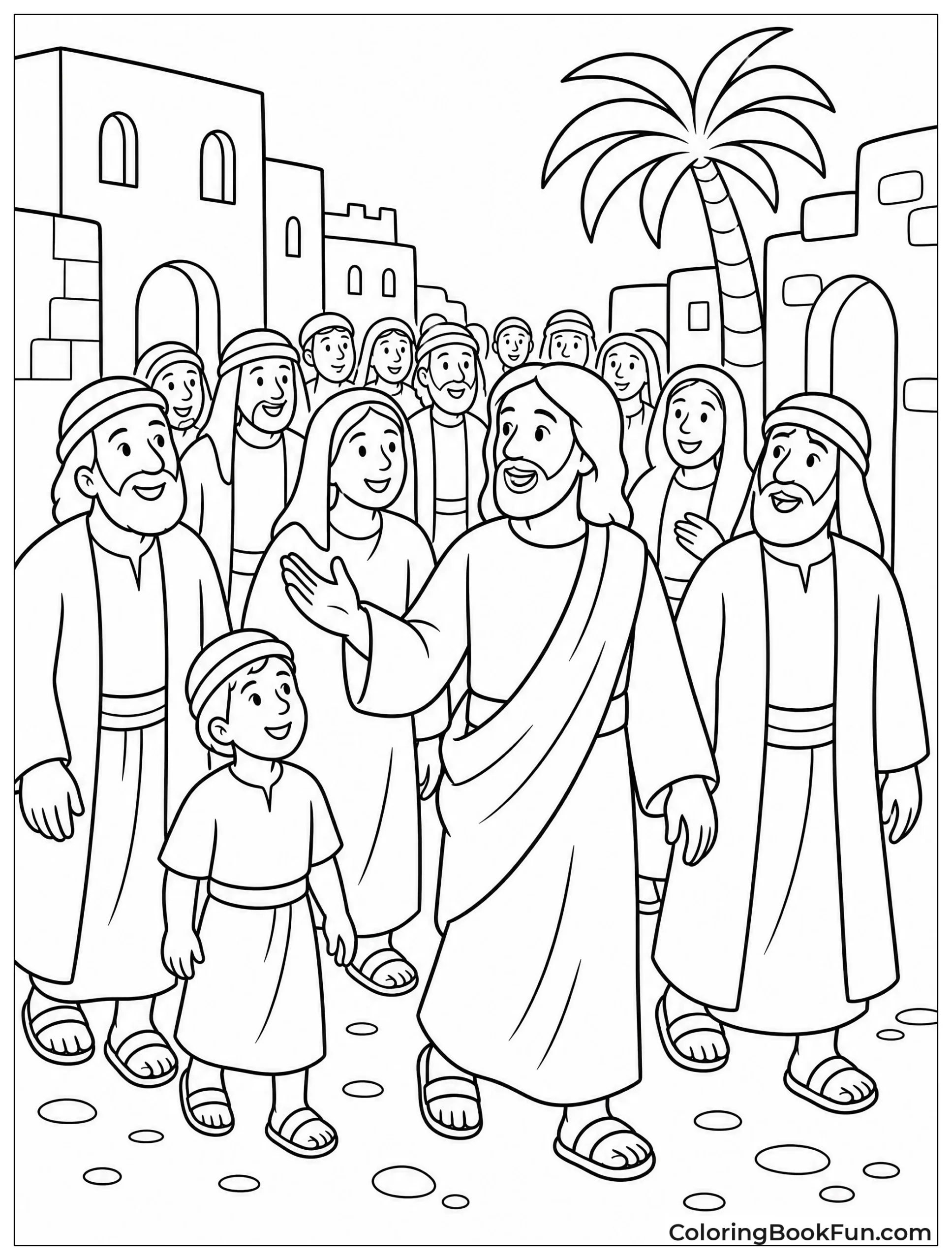 Crowd Follows Jesus Through Jericho Streets