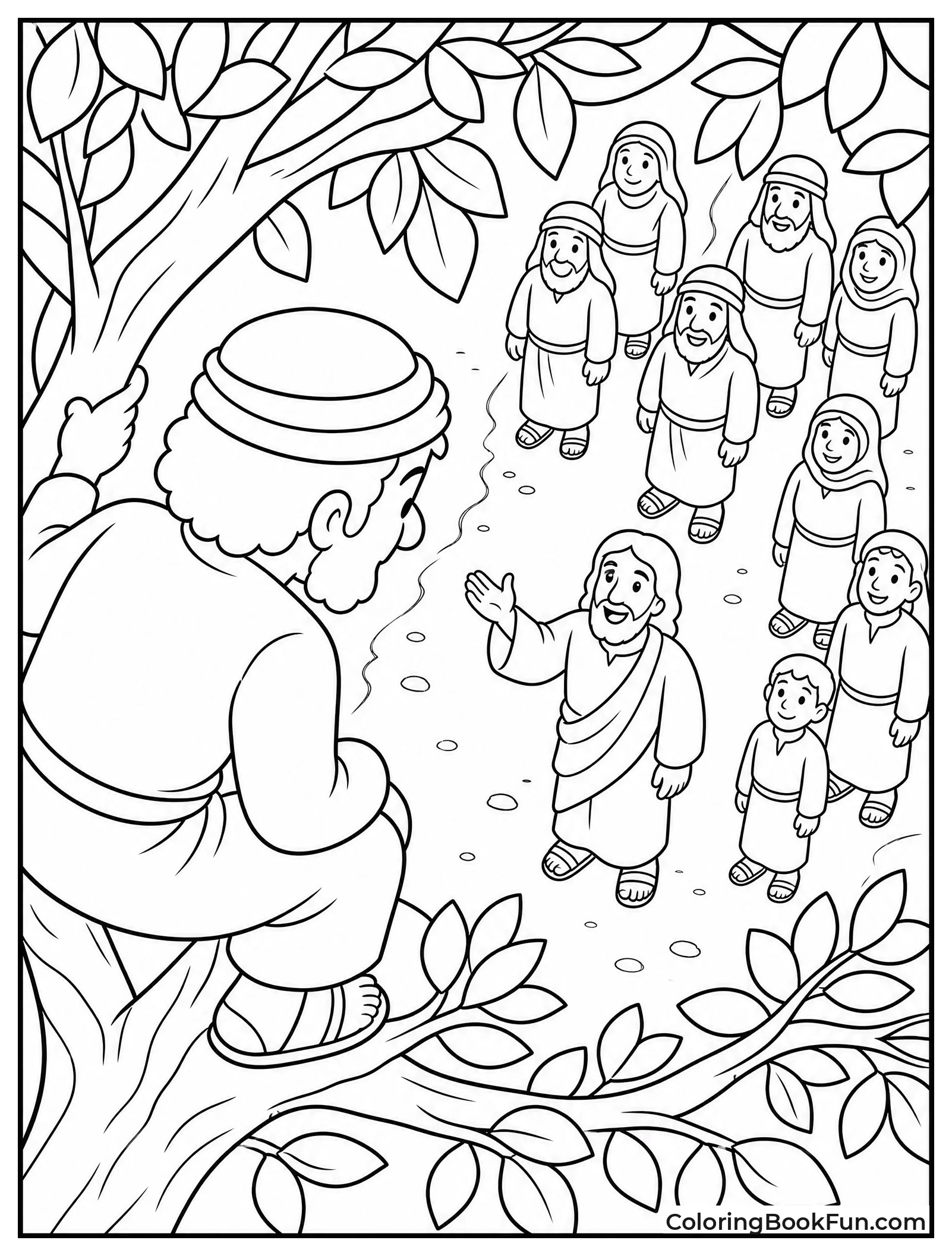 Zacchaeus Looks Down from Tree Branches