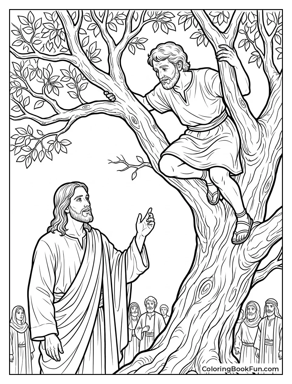 Vintage Drawing of Jesus and Zacchaeus