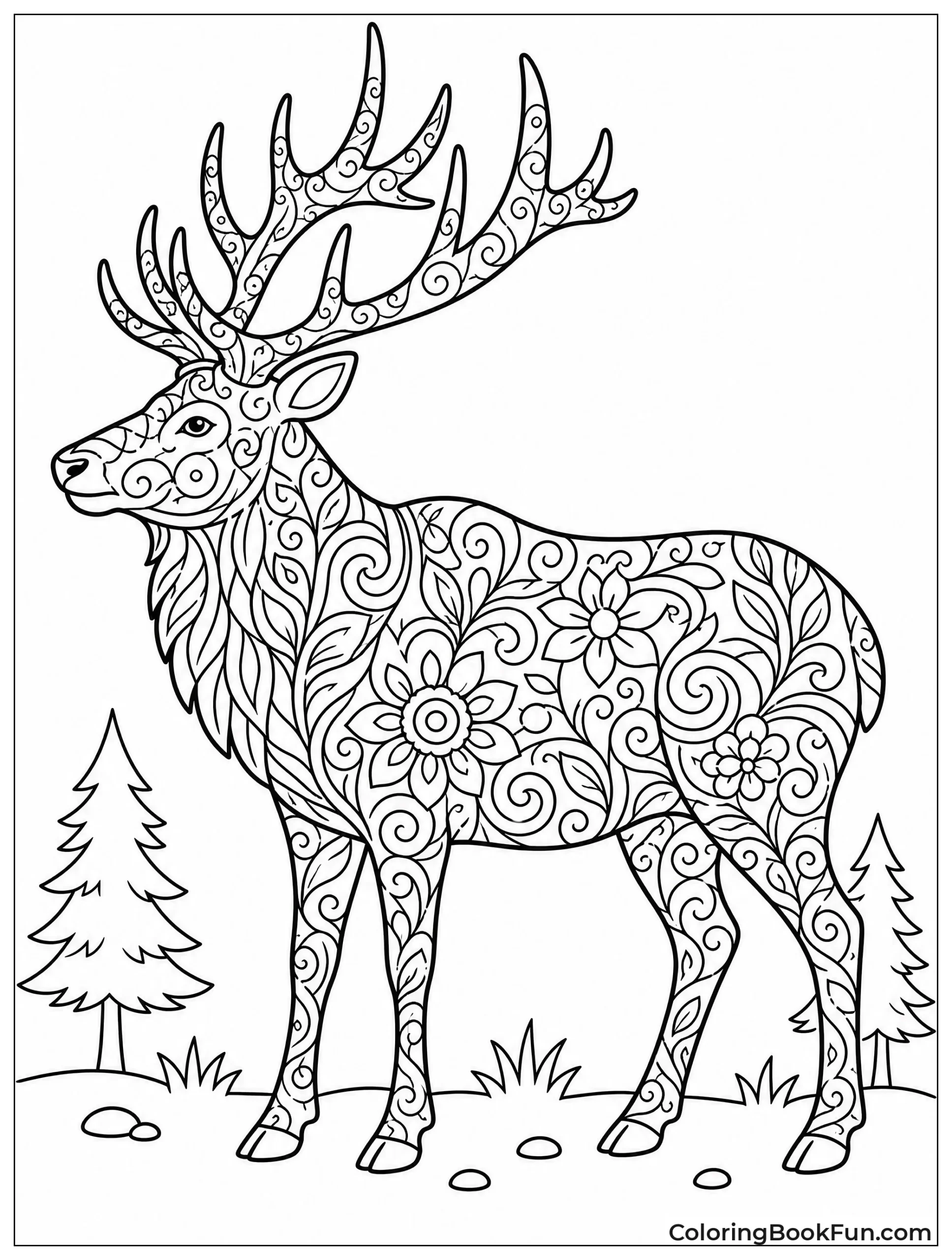 Elk Filled with Zentangle Designs