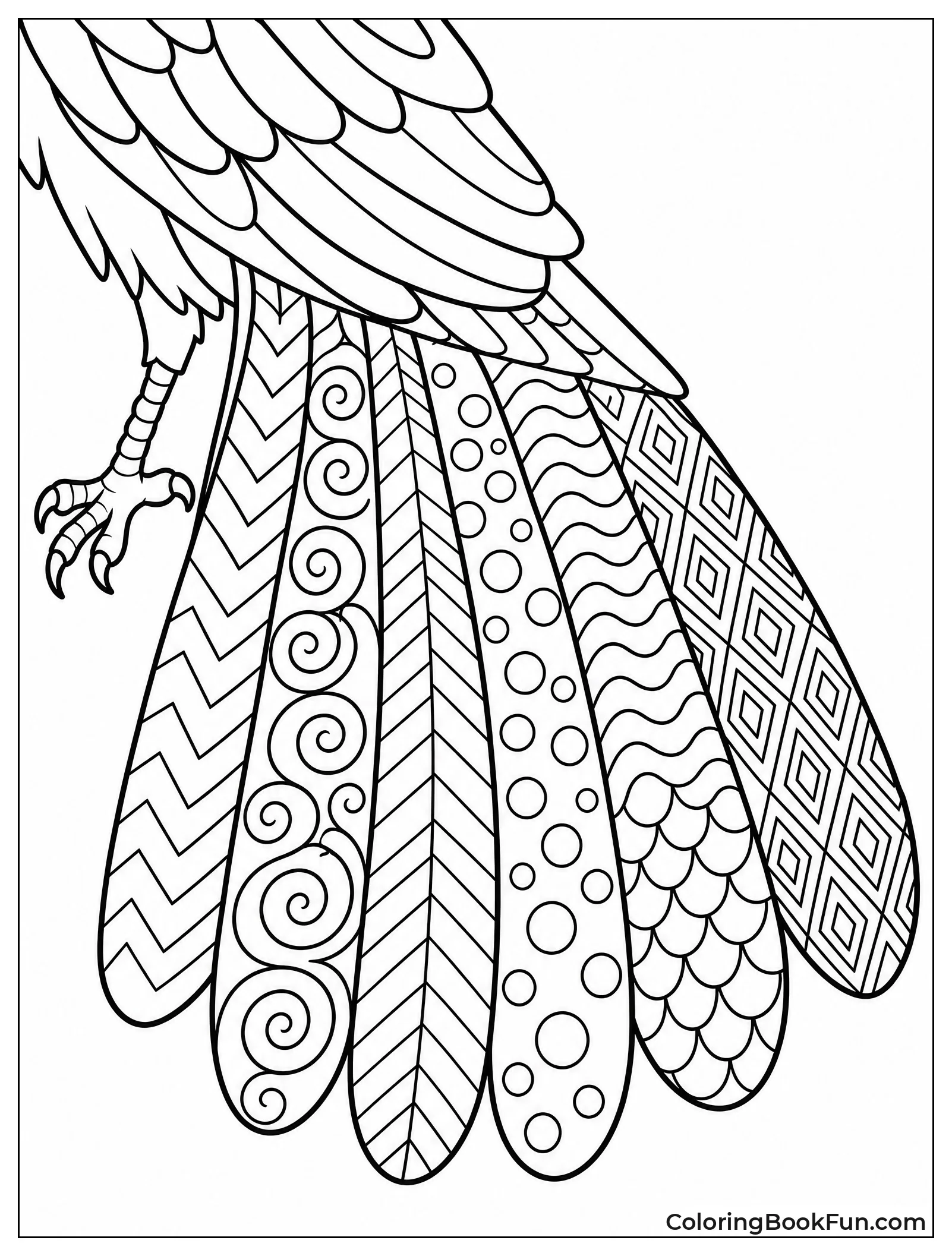 Zentangle Patterns on Raven Tail