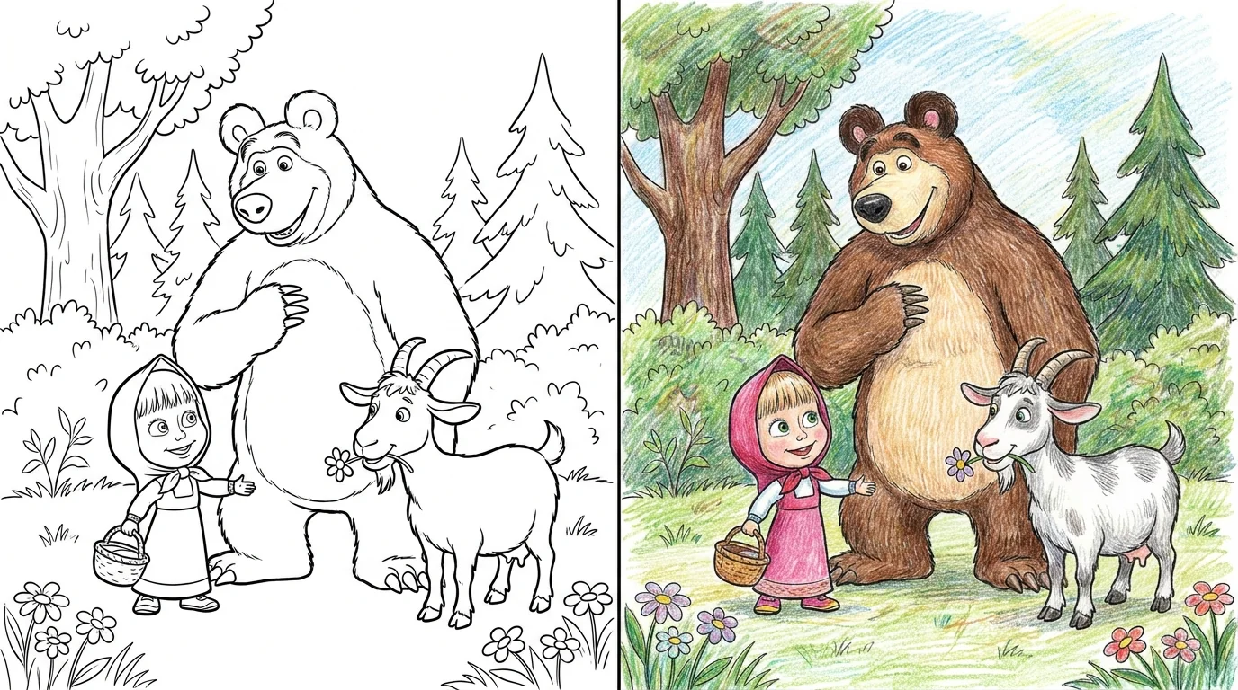 52 Masha And The Bear Coloring Pages (Free PDFs)