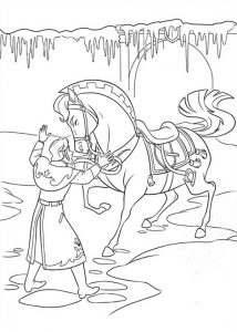hans-is-trying-to-settle-the-horse-down-coloring-page